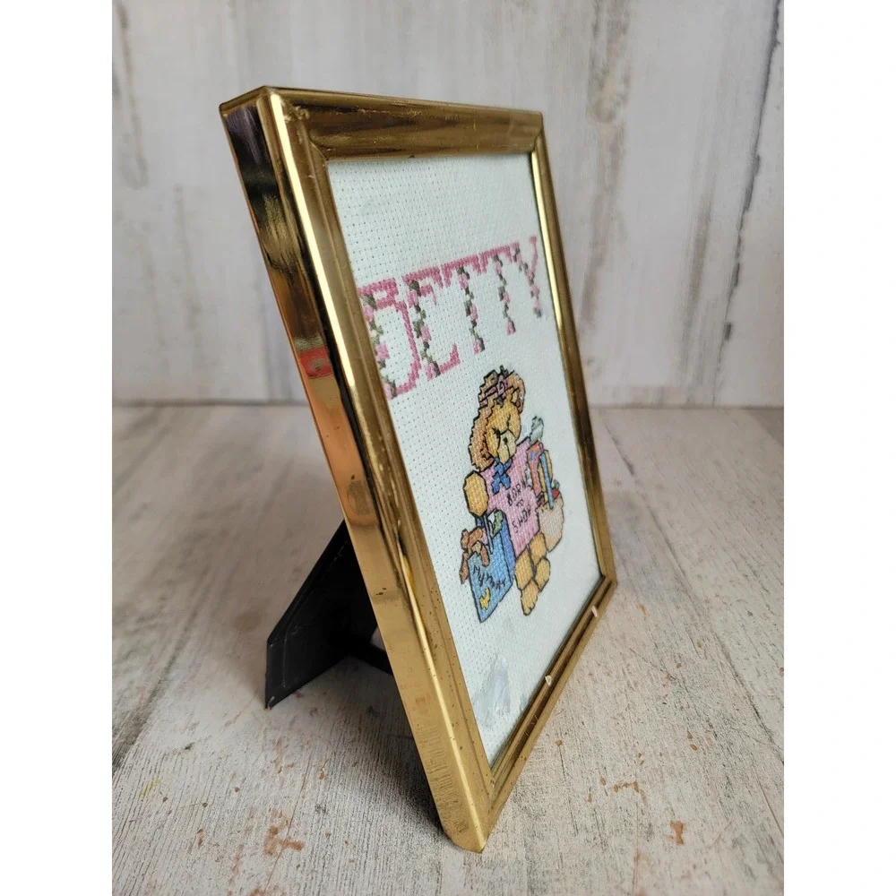 Cross stitch vintage 7x5 teddy bear Betty name Hanging‎ home decor